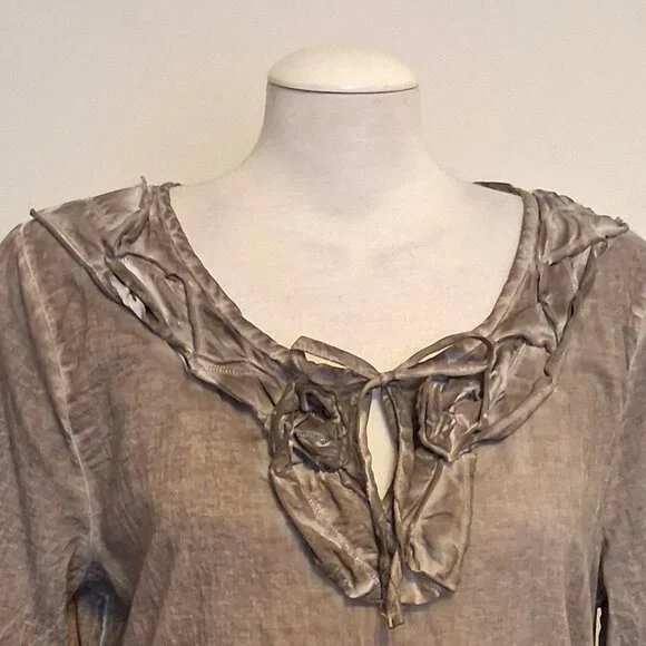 NWOT Monari Women’s Light Brown Ruffle Design Blouse Top ¾ Sleeve Summer Tops 10 - Picture 8 of 14